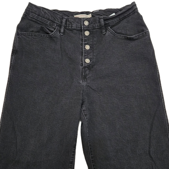 Levi's Mile High Cropped Wide Leg Jeans Black Wash High Rise Button Fly Size 31 - Picture 2 of 16
